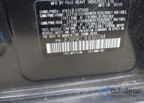 2015 Subaru Xv Crosstrek 2.0I Premium z USA, uszkodzony, nr VIN JF2GPACC3F8307244